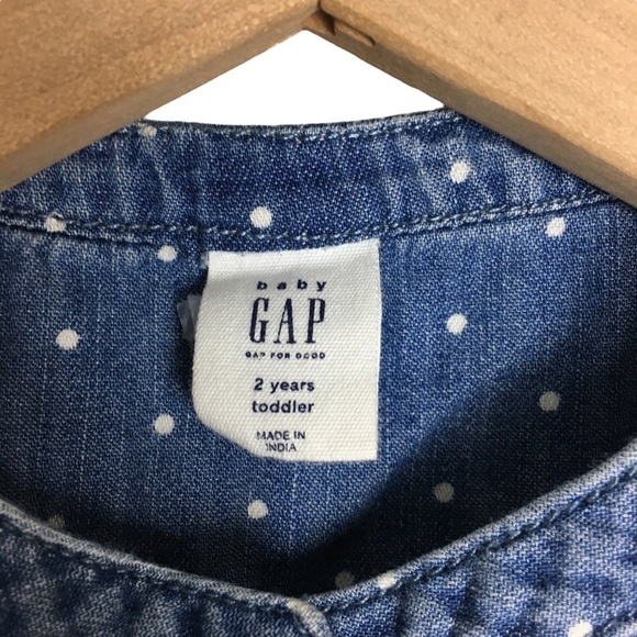 GAP Baby Polka Dot Chambray Dress Ruffle Long Sleeve Button Front Denim Size 2T - Picture 5 of 10